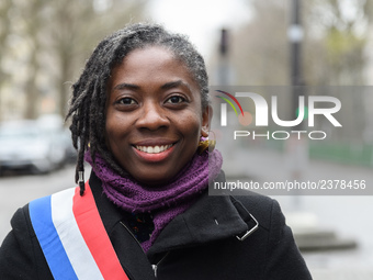 Daniele Obono takes part at a emonstration of labour inspectors in front of the Ministry of Health and Social Affairs for the respect of tra...