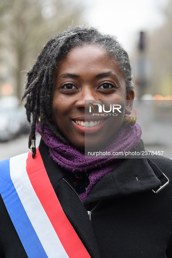 Daniele Obono takes part at a emonstration of labour inspectors in front of the Ministry of Health and Social Affairs for the respect of tra...