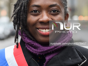 Daniele Obono takes part at a emonstration of labour inspectors in front of the Ministry of Health and Social Affairs for the respect of tra...