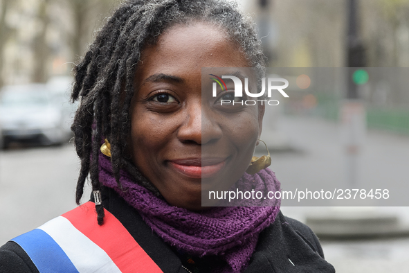 Daniele Obono takes part at a emonstration of labour inspectors in front of the Ministry of Health and Social Affairs for the respect of tra...