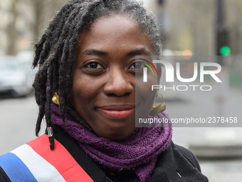 Daniele Obono takes part at a emonstration of labour inspectors in front of the Ministry of Health and Social Affairs for the respect of tra...