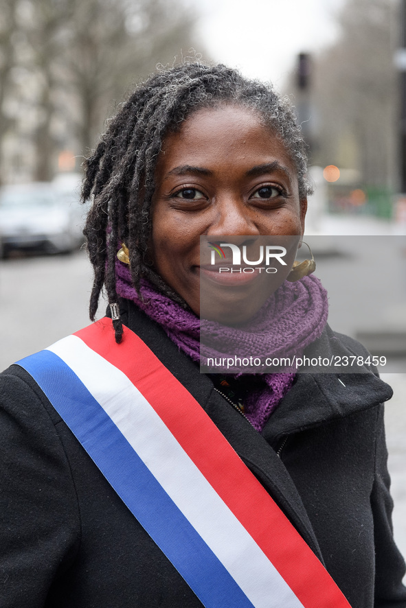 Daniele Obono takes part at a emonstration of labour inspectors in front of the Ministry of Health and Social Affairs for the respect of tra...