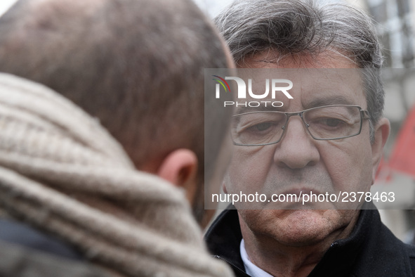 French far-left party La France Insoumise member of Parliament Jean-Luc Melenchon takes part at a emonstration of labour inspectors in front...