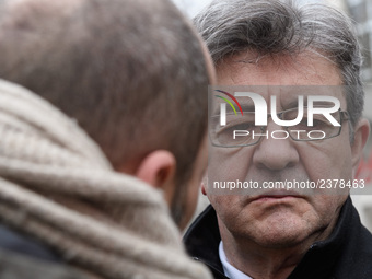 French far-left party La France Insoumise member of Parliament Jean-Luc Melenchon takes part at a emonstration of labour inspectors in front...