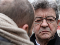 French far-left party La France Insoumise member of Parliament Jean-Luc Melenchon takes part at a emonstration of labour inspectors in front...