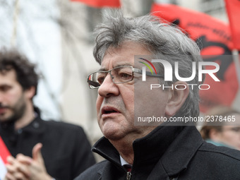 French far-left party La France Insoumise member of Parliament Jean-Luc Melenchon takes part at a emonstration of labour inspectors in front...