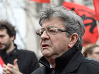 French far-left party La France Insoumise member of Parliament Jean-Luc Melenchon takes part at a emonstration of labour inspectors in front...