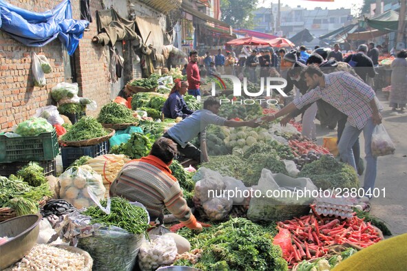 Daily life at Vegetable Market at Sadar Bazar Gurugram in north Indian state of Haryana on 16 December 2017.  