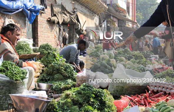 Daily life at Vegetable Market at Sadar Bazar Gurugram in north Indian state of Haryana on 16 December 2017.  