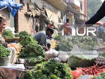 Daily life at Vegetable Market at Sadar Bazar Gurugram in north Indian state of Haryana on 16 December 2017.  (