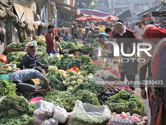 Daily life at Vegetable Market at Sadar Bazar Gurugram in north Indian state of Haryana on 16 December 2017.  (