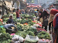 Daily life at Vegetable Market at Sadar Bazar Gurugram in north Indian state of Haryana on 16 December 2017.  (