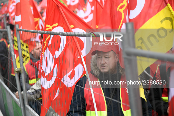 People marched through the streets of Paris during a demonstration called by French General Confederation of Labour (CGT) union on December...