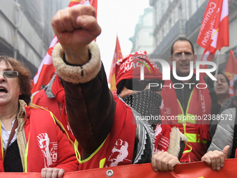 People during a demonstration called by French General Confederation of Labour (CGT) union on December 20, 2017 in Paris to protest against...