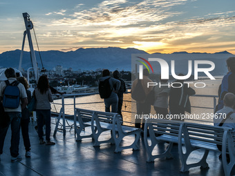 Pilgrims arrived in Split, Croatia during a pilgrimage in Medjugorje. Many italian pilgrims travel via cruise ship from Ancona, Italy to Spl...