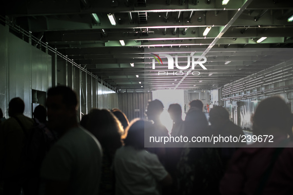 Pilgrim descending from the ship in the Split City, Croatia to reach Medjugorje via bus or car. Almost one million people visit Medjugorje e...