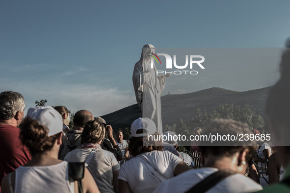 Statue of Virgin Mary on the the Apparition Hill, in Medjugorie. Almost one million people visit Medjugorje each year, where the Virgin Mary...