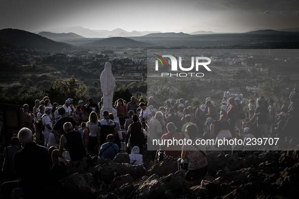 A statue of Virgin Mary on the the Apparition Hill, in Medjugorie. Almost one million people visit Medjugorje each year, where the Virgin Ma...