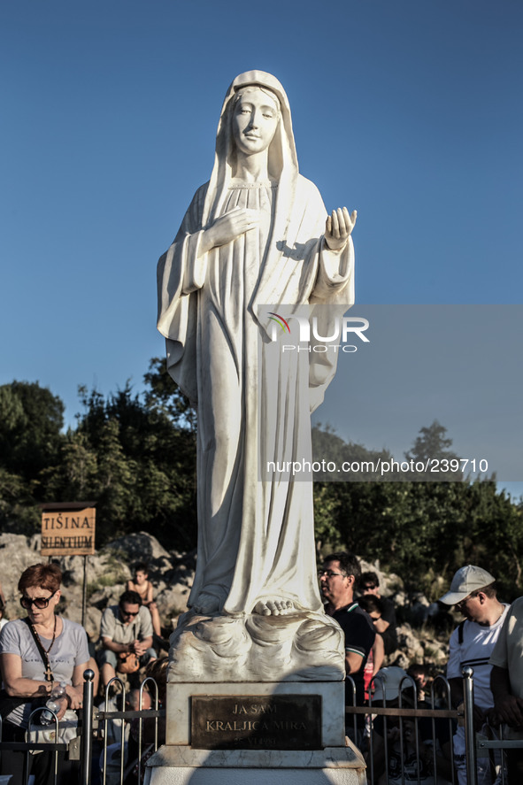 A statue of Virgin Mary on the the Apparition Hill, in Medjugorie. Almost one million people visit Medjugorje each year, where the Virgin Ma...