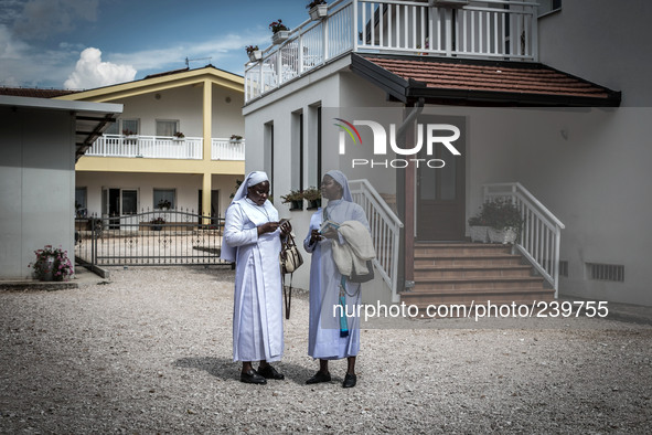 Two nuns near the church of congregation “Wounded Families” founded after the war by Sr Josipa and Sr Kornelia Kordic, in Medjugorje. Almost...