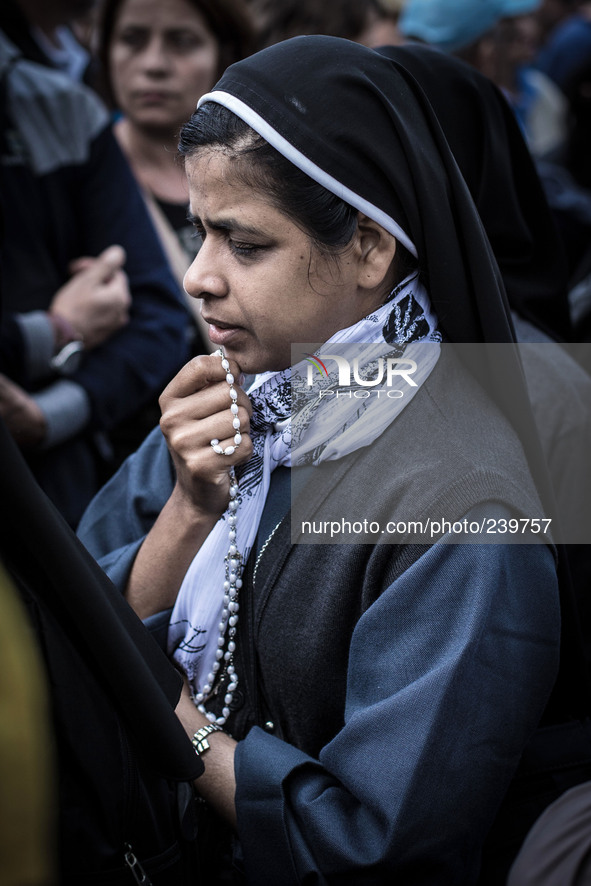 A nun prays during the apparition of Virgin Mary to Mirjana, on September 2, 2014. It was to Mirjana that Our Lady first entrusted all 10 se...