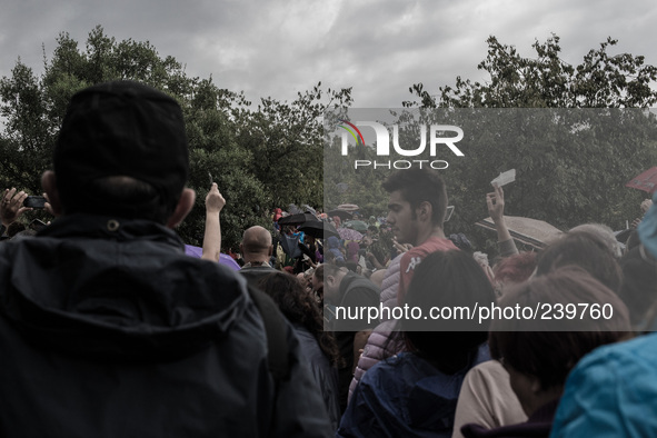 People greet the Virgin Mary after the apparition of Virgin Mary to Mirjana, on September 2, 2014. It was to Mirjana that Our Lady first ent...