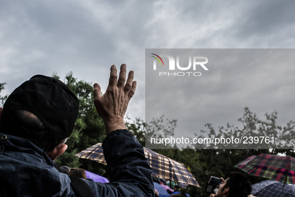 A man greets the Virgin Mary after the apparition of Virgin Mary to Mirjana, on September 2, 2014. It was to Mirjana that Our Lady first ent...