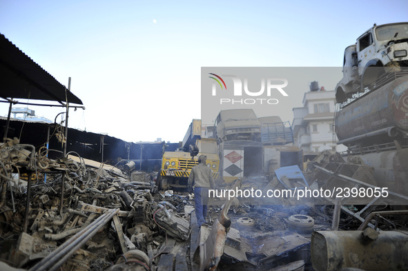 A worker searching for Iron materials at Sanepa, Lalitpur, Nepal on Friday, December 29, 2017.  