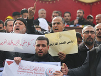 A march in support of the rights of Palestinian employees, hired by the former Hamas government in Gaza, demanding their rights and integrat...