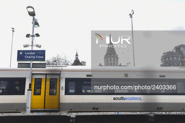 View of a Southeastern train as it makes its way to Charing Cros Station, London on January 3, 2018. Train strikes are looming in the new ye...