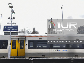 View of a Southeastern train as it makes its way to Charing Cros Station, London on January 3, 2018. Train strikes are looming in the new ye...