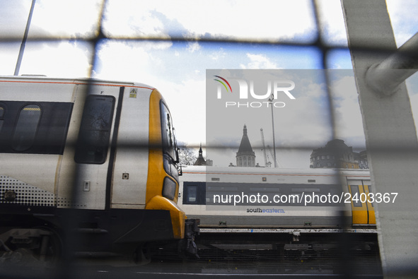 View of a Southeastern train as it makes its way to Charing Cros Station, London on January 3, 2018. Train strikes are looming in the new ye...