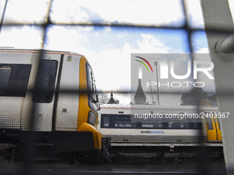 View of a Southeastern train as it makes its way to Charing Cros Station, London on January 3, 2018. Train strikes are looming in the new ye...