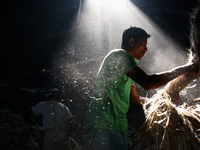 A jute worker works in a jute processing factory in Narayanganj, Bangladesh. January 7, 2018 (