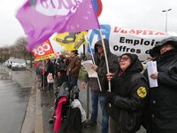 Demonstration organized by the Hospital Employees Union in front of the Poissy Medical Center, near Paris, on January 15, 2018  for the layi...