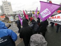 Demonstration organized by the Hospital Employees Union in front of the Poissy Medical Center, near Paris, on January 15, 2018  for the layi...