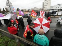 Demonstration organized by the Hospital Employees Union in front of the Poissy Medical Center, near Paris, on January 15, 2018  for the layi...