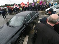 French Minister for Solidarity and Health Agnes Buzyn arrives at the Poissy Medical Center, near Paris, on January 15, 2018  for the laying...