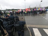 Demonstration organized by the Hospital Employees Union in front of the Poissy Medical Center, near Paris, on January 15, 2018  for the layi...