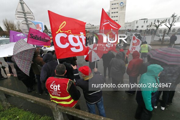 Demonstration organized by the Hospital Employees Union in front of the Poissy Medical Center, near Paris, on January 15, 2018  for the layi...