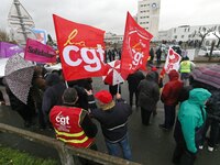 Demonstration organized by the Hospital Employees Union in front of the Poissy Medical Center, near Paris, on January 15, 2018  for the layi...