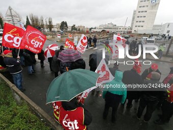 Demonstration organized by the Hospital Employees Union in front of the Poissy Medical Center, near Paris, on January 15, 2018  for the layi...