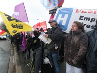 Demonstration organized by the Hospital Employees Union in front of the Poissy Medical Center, near Paris, on January 15, 2018  for the layi...