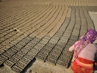 38 yrs old, KALIMAYA PARI making raw bricks at a brick factory in Lalitpur, Nepal on Tuesday, January 23, 2018. She used to make 600 - 700 b...