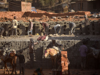 Migrant workers from India, arranging raw bricks in a Brick Factory at Lalitpur, Nepal on Tuesday, January 23, 2018. (