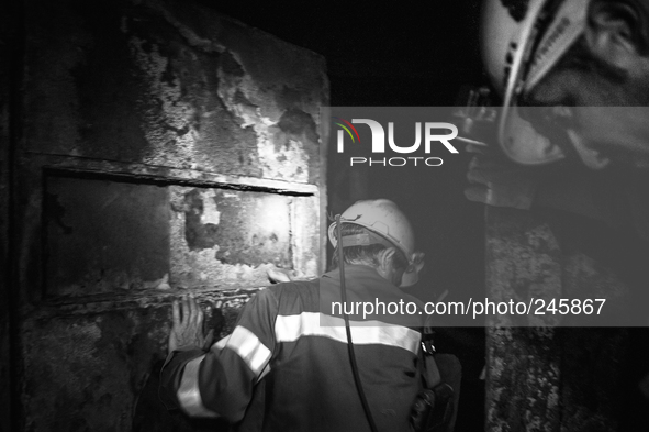 Italy, Sardinia 2013. One of the doors of the last remaining coal mine in Italy. Coal has been produced and collected since the beginning of...