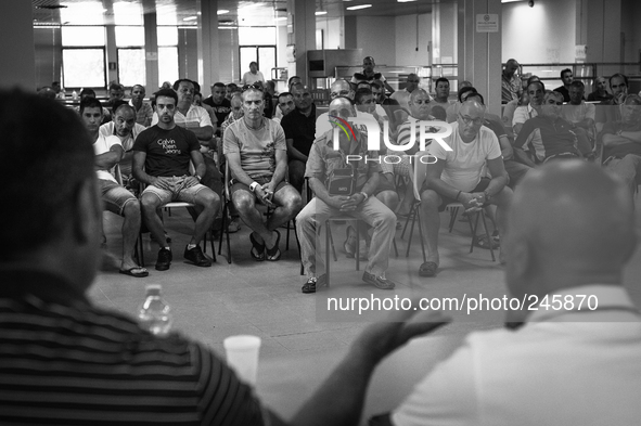 Italy, Sardinia 2013 August 2013, the last big assembly where 432 miners knew that Carbosulcis industry, the last remaining coal mine in Ita...