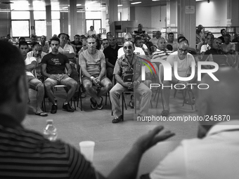 Italy, Sardinia 2013 August 2013, the last big assembly where 432 miners knew that Carbosulcis industry, the last remaining coal mine in Ita...