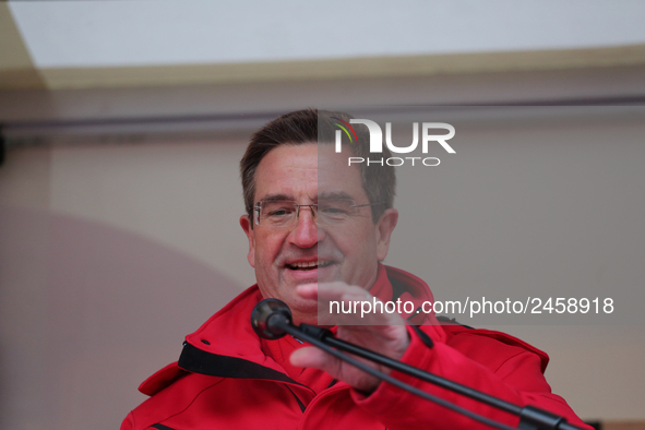 Jürgen Wechsler taking part in a strike at a BMW factory site in Munich, Germany, 2 February 2017. A few thousand came to the rally in front...