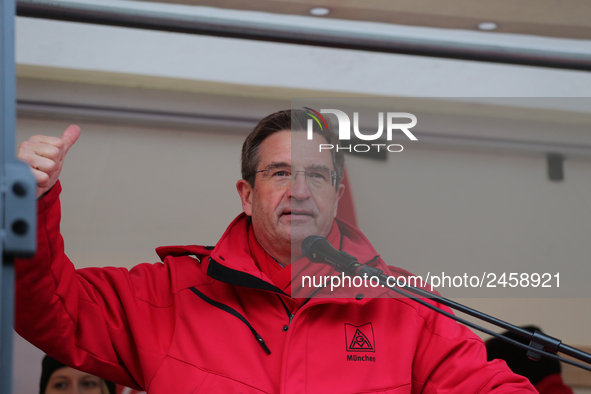 Jürgen Wechsler taking part in a strike at a BMW factory site in Munich, Germany, 2 February 2017. A few thousand came to the rally in front...